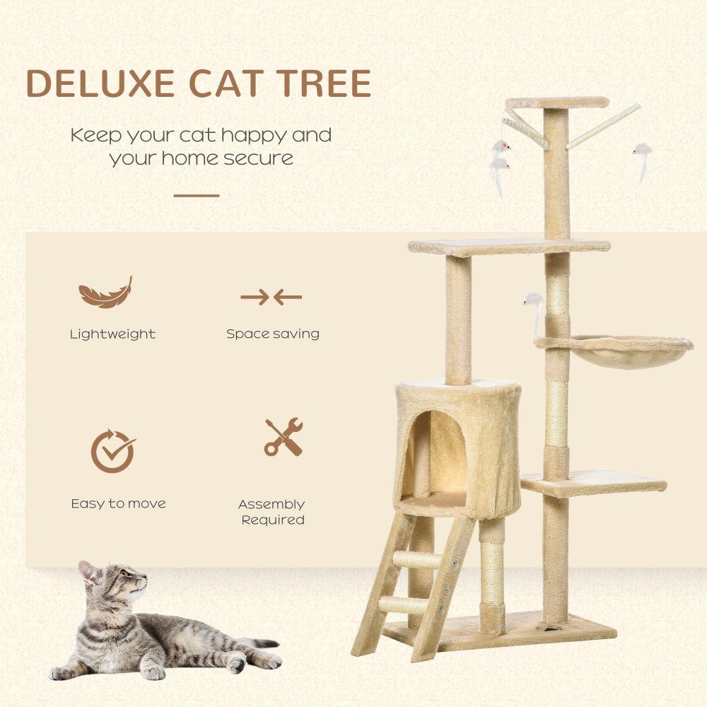 Beige 131cm Multi Level Cat Activity Tree Condo Scratching Post with Toys - Home Inspired Gifts