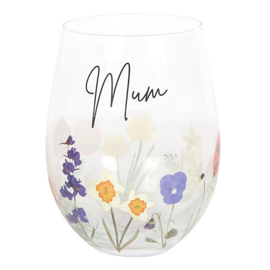 Mum Floral Wildflower Design Stemless Glass - Home Inspired Gifts