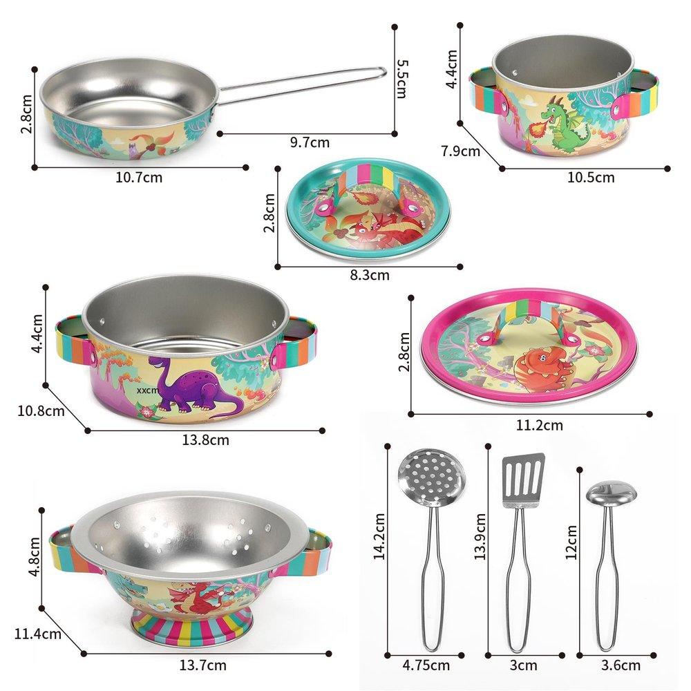 10pcs Dinosaur Metal Kitchenware Set with Carry Case Toy for Role Play - Home Inspired Gifts