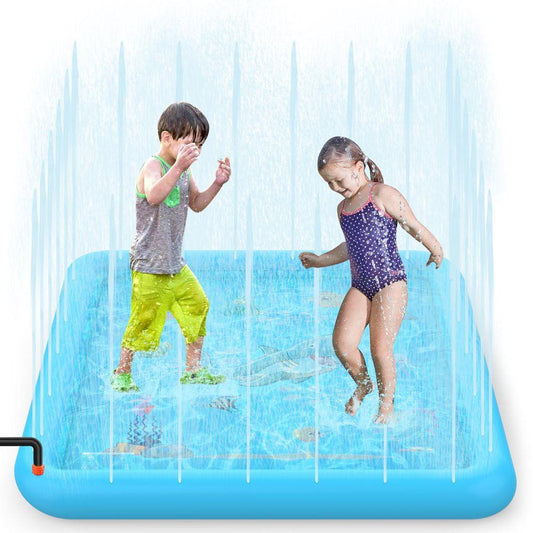 Kids Splash Pad Sprinkler Play Mat 67" Water Summer Pool Toy - Blue - Home Inspired Gifts