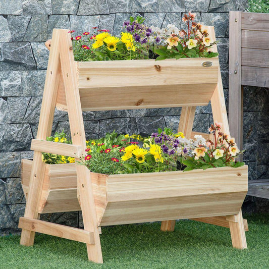 Wooden Two Tier Raised Garden Bed Planter Box Stand - Home Inspired Gifts