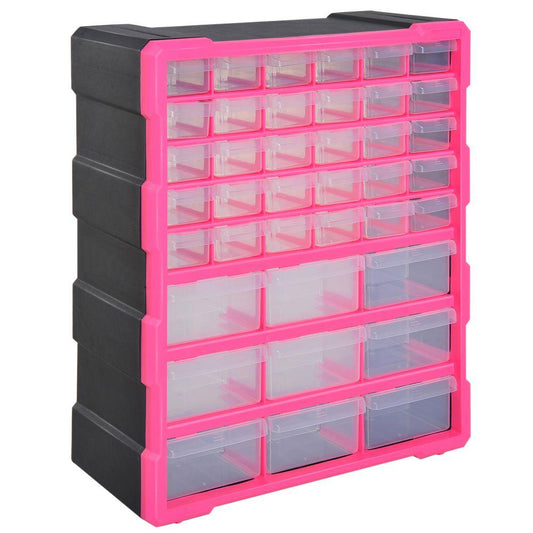 DIY Storage Organiser Unit with 39 Drawers Wall Mountable - Pink - Home Inspired Gifts