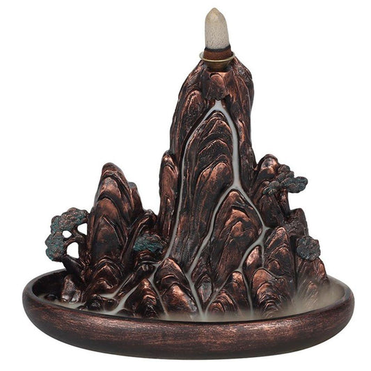 Bronze Effect Mountain Island Bonsai Trees Backflow Incense Burner - Home Inspired Gifts